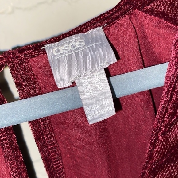 ASOS red dress velour velvet‎ faux wrap size 4 - Picture 4 of 6